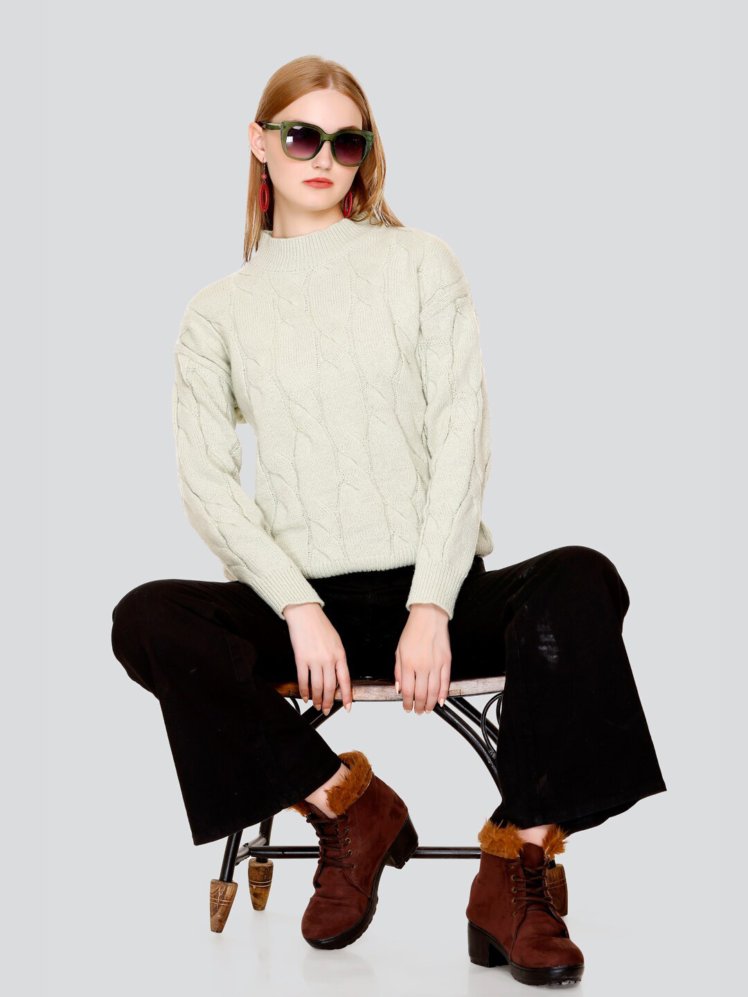 GOSHA & MAU Self Designed Round Neck Woollen Pullover