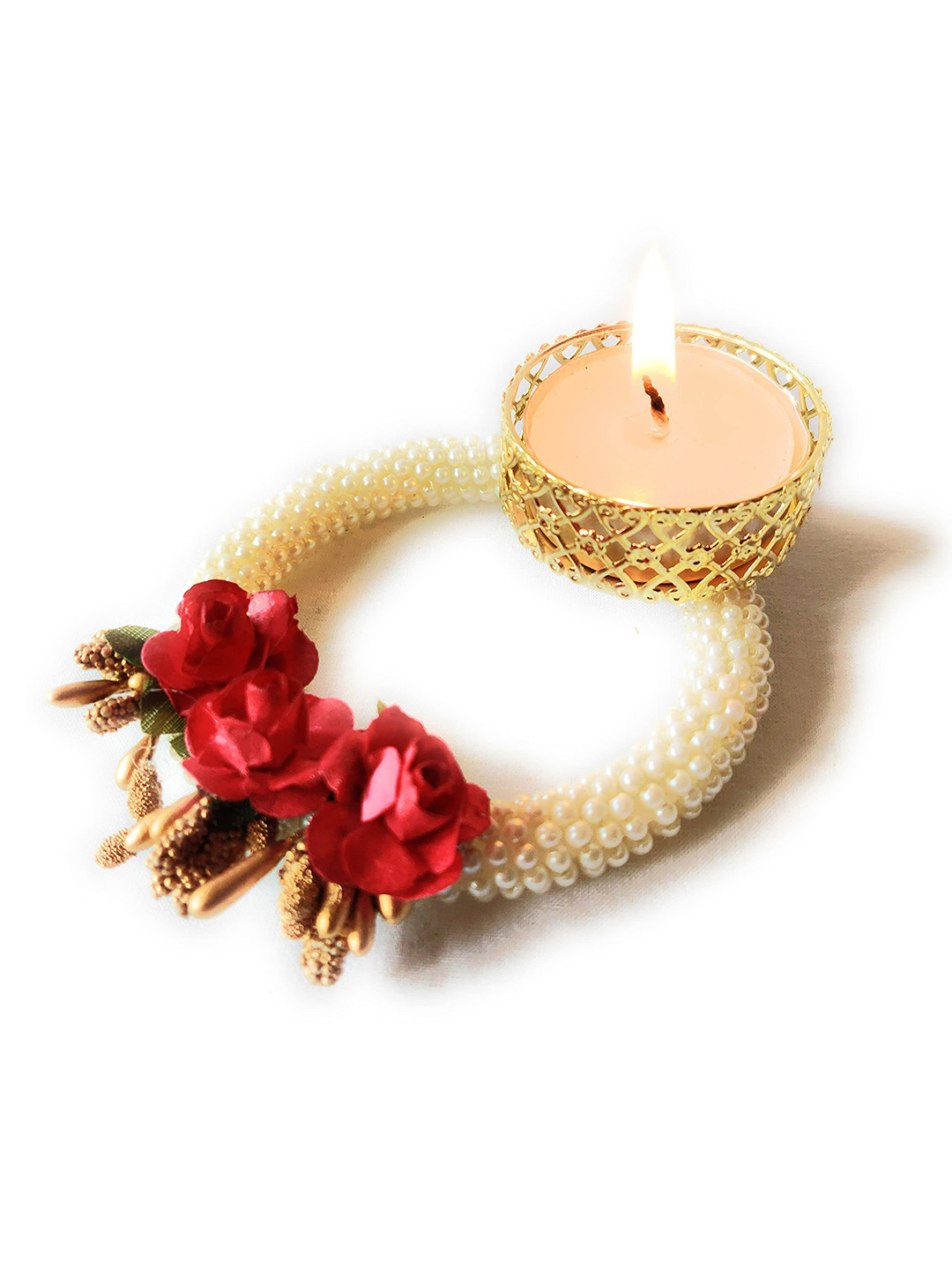 Special You White & Red 8 Pieces Tea Light Candles With Rose Candle Holders