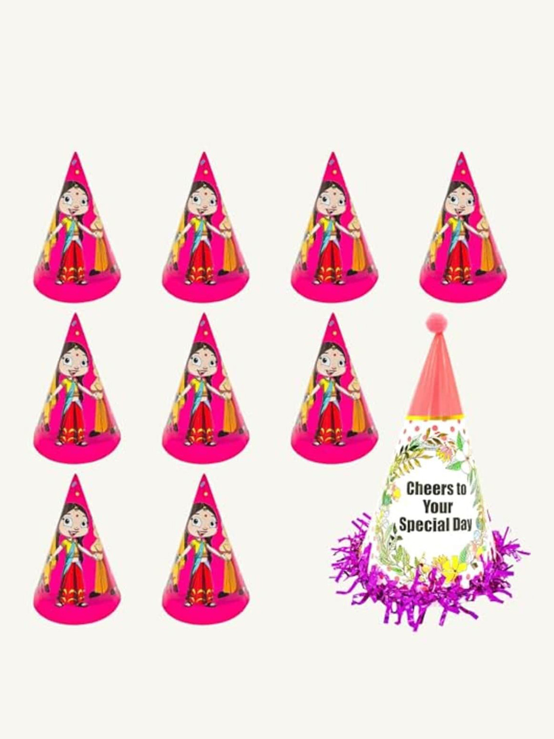 Special You Pink & Red 10 Pieces Chota Bheem Birthday Caps