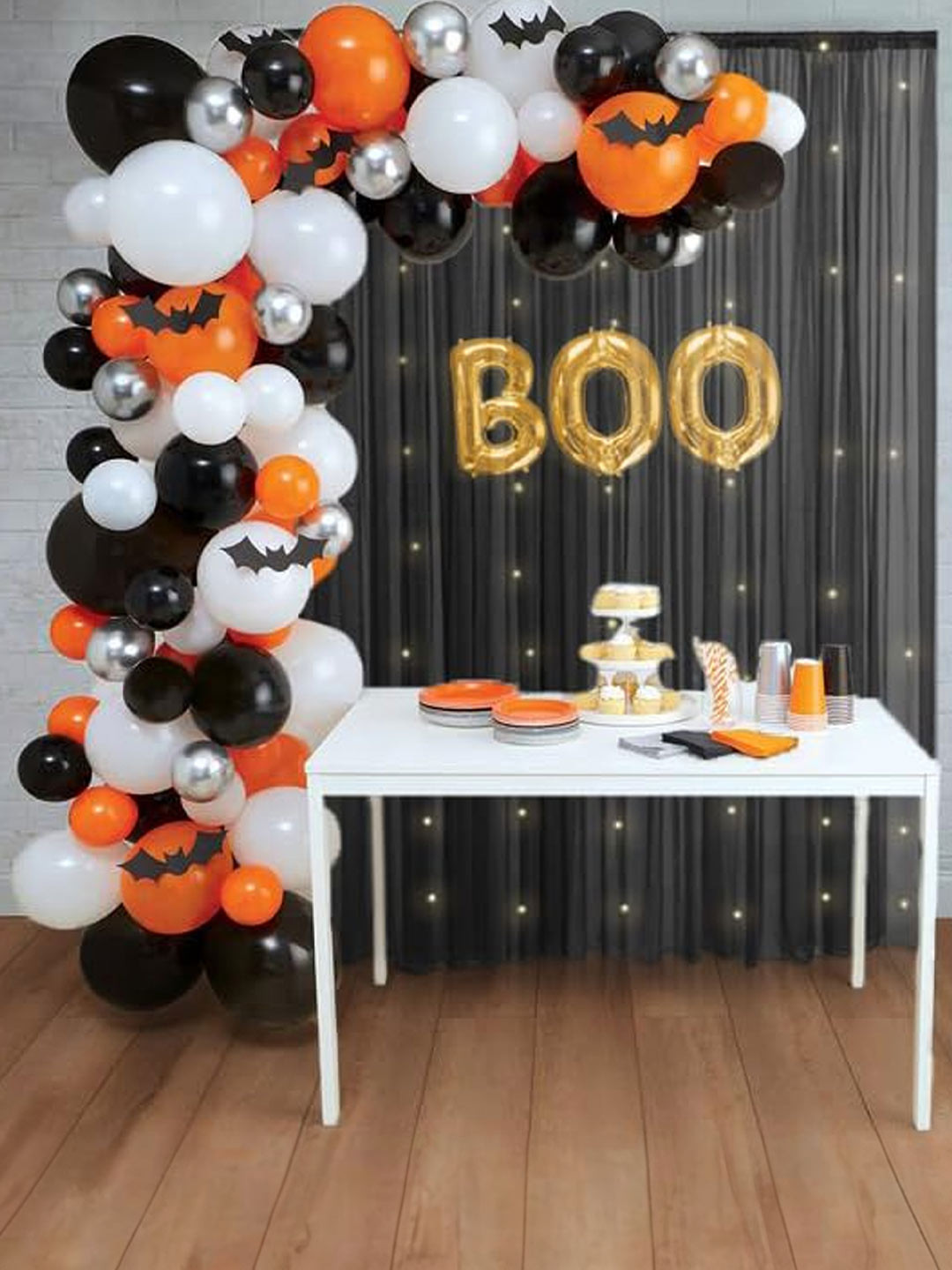 Special You Black & Orange 75 Pieces Balloons & Boo Foil Balloon with Curtain Decor