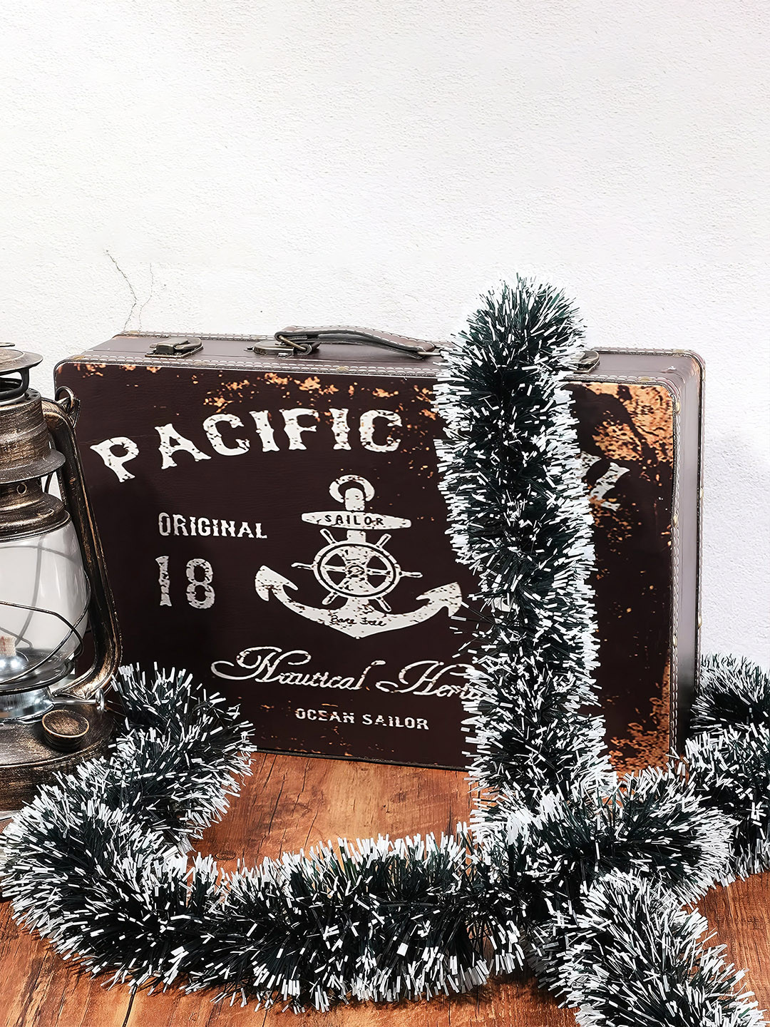 Special You Green & White Snowy Tinsel Festive Decor