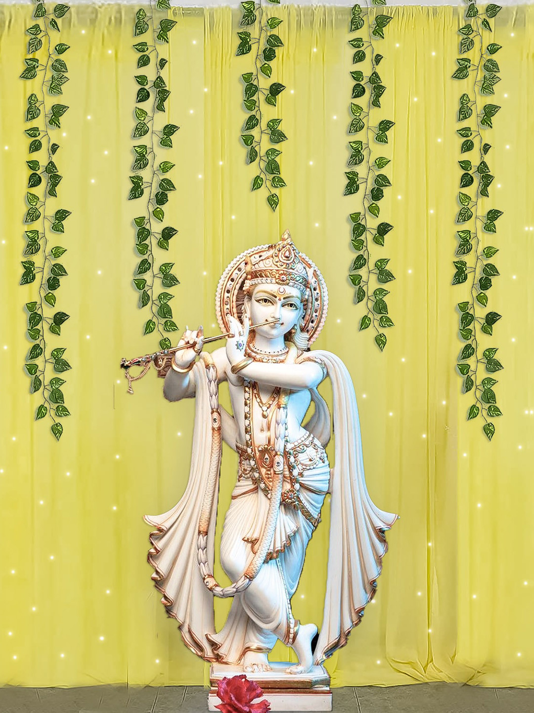 Special You Yellow & Green Leaf Sheer Curtain Cloth Backdrop