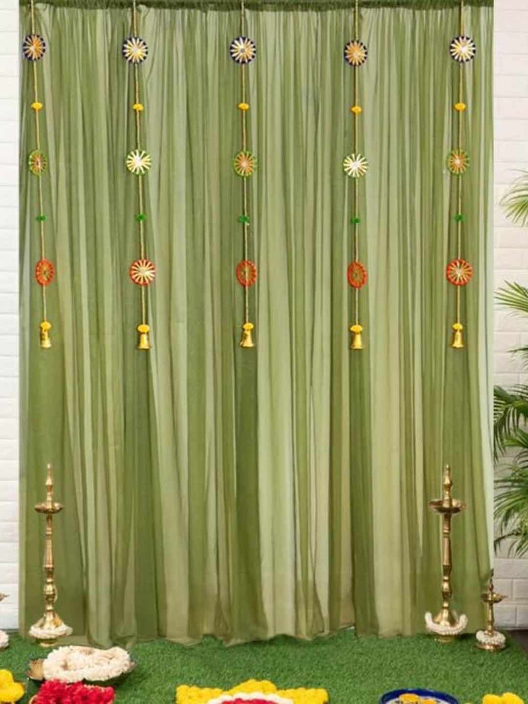 Special You 11 Pieces Green Curtain & Chakra Garland Backdrop Decoration