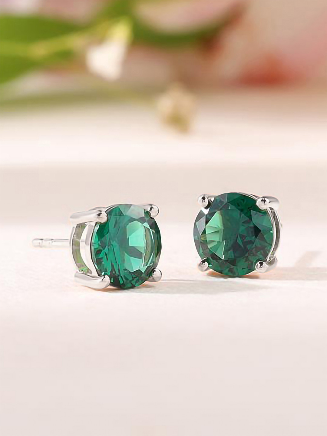 Ornate Jewels 925 Sterling Silver Emerald Stud Earrings