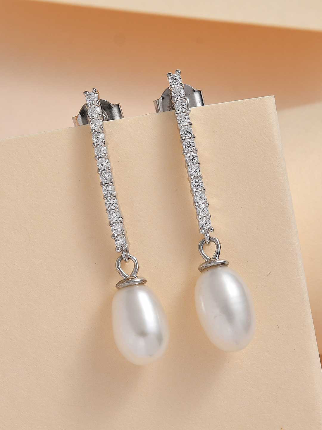 Ornate Jewels 925 Sterling Silver Pearls Drop Earrings