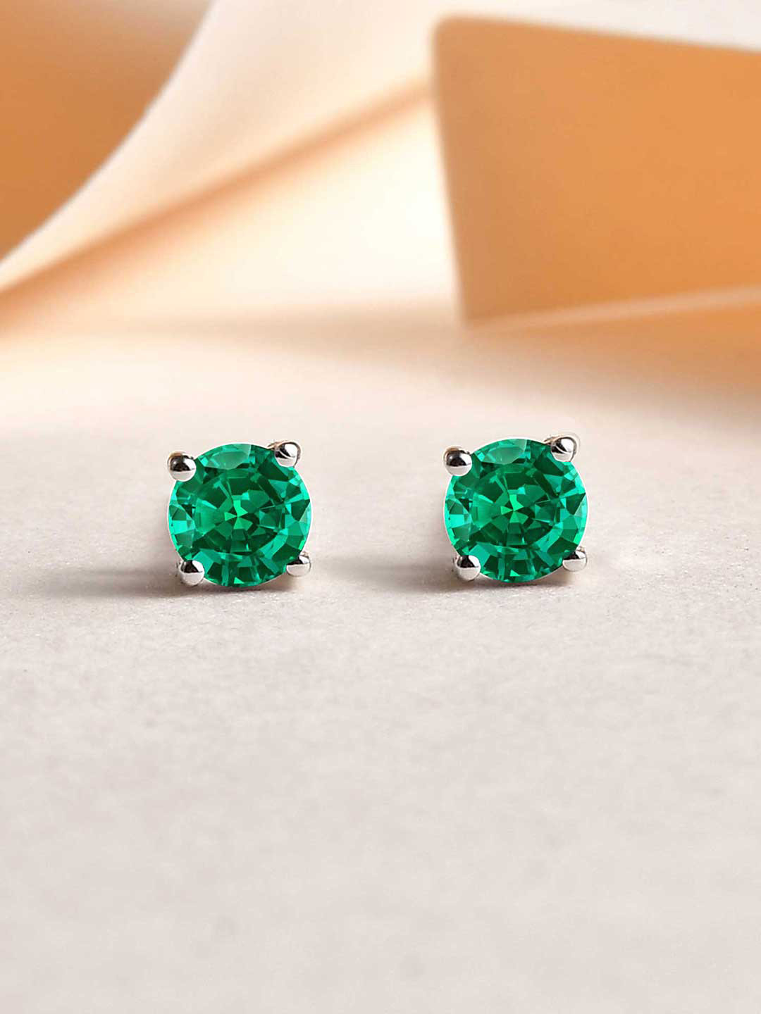 Ornate Jewels 925 Sterling Silver Emerald Stud Earrings