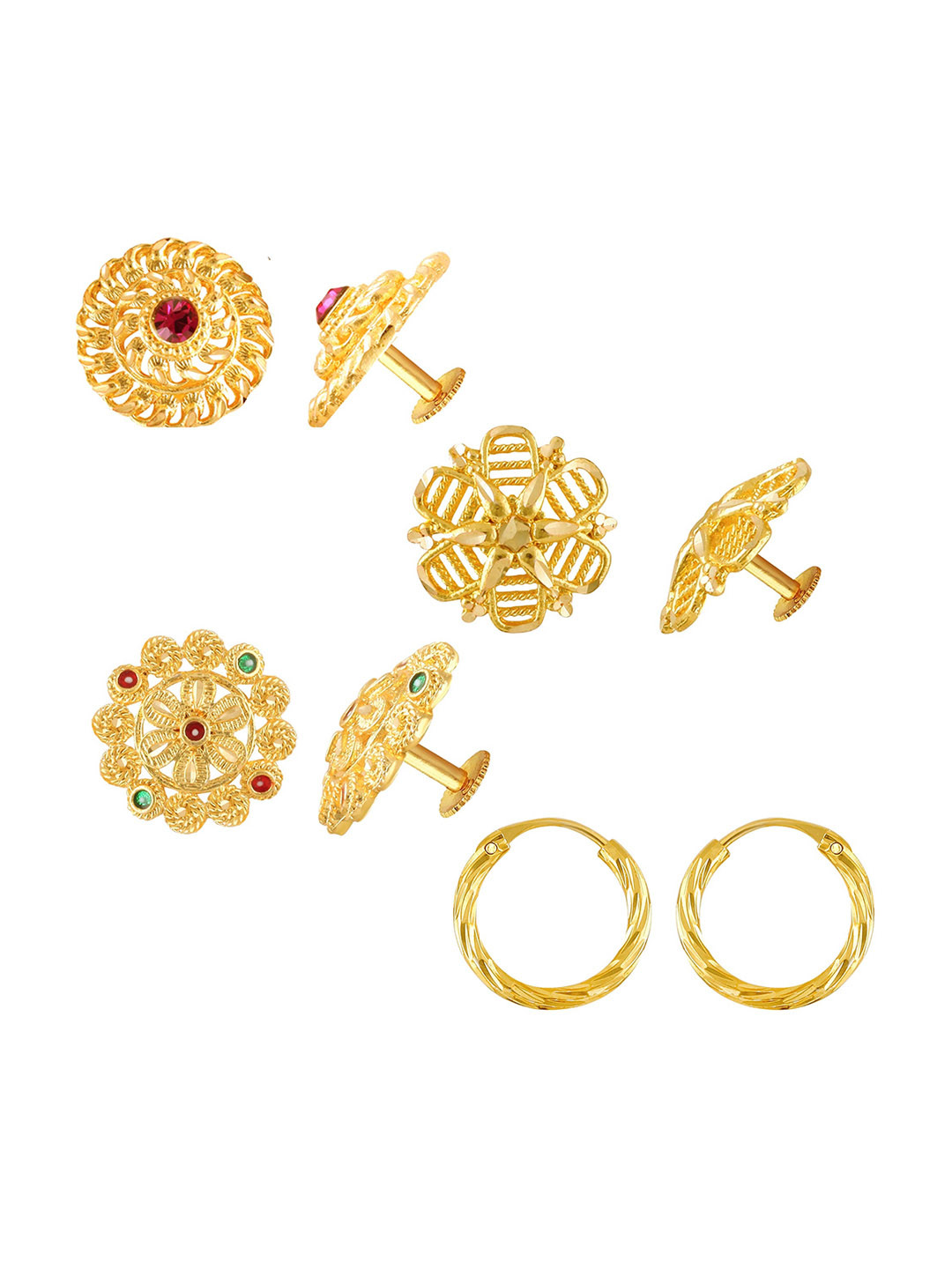 Vighnaharta Set of 4 Cubic Zirconia Studded Hoop & Studs Earrings