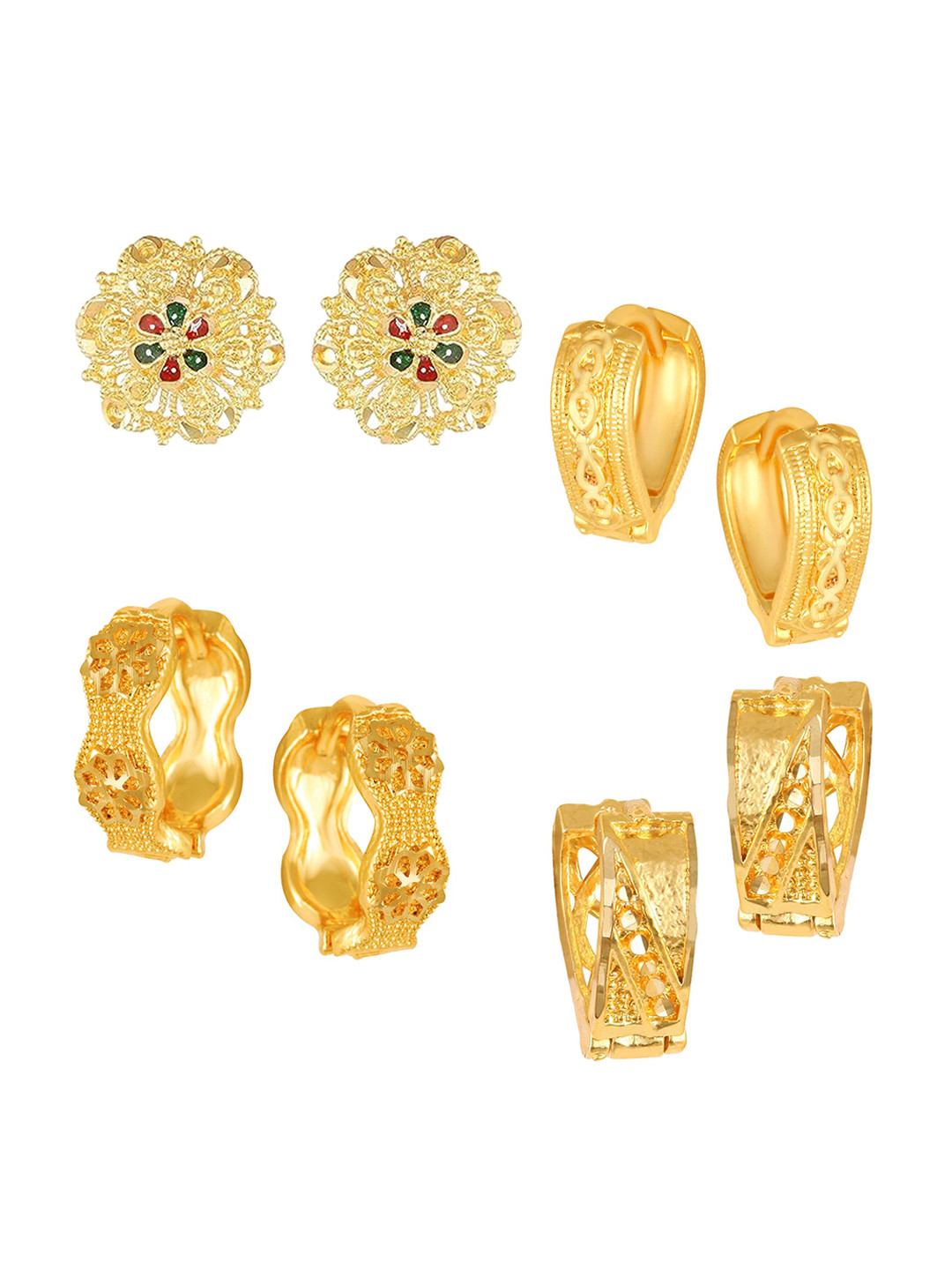 Vighnaharta Set of 4 Cubic Zirconia Studded Hoop & Studs Earrings