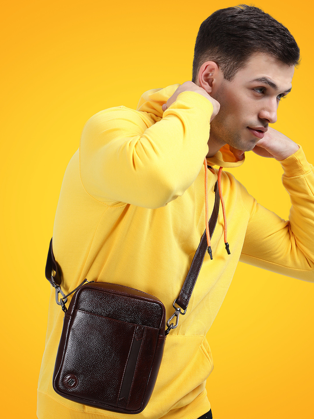 Tortoise Elmo Structured Genuine Leather Sling Bag