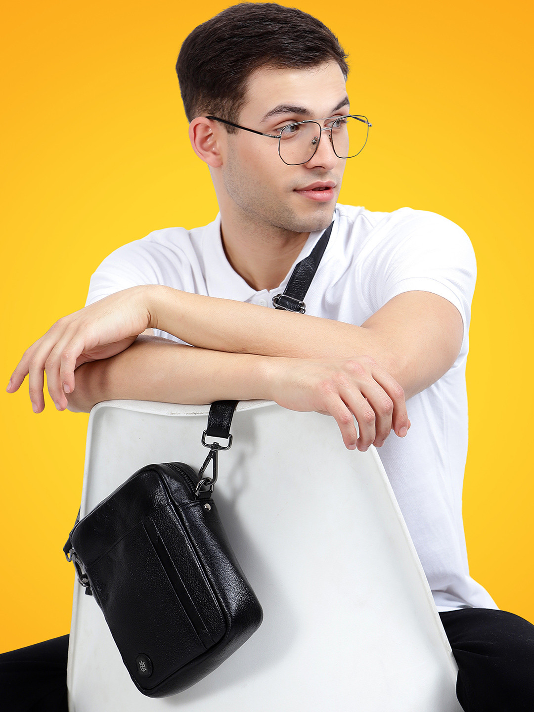 Tortoise Elmo Structured Genuine Leather Sling Bag