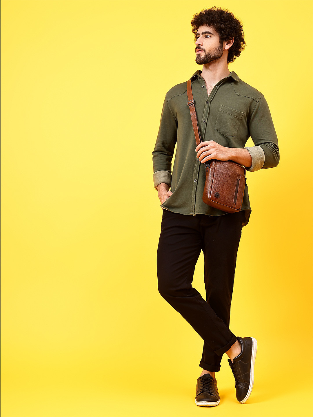 Tortoise Elmo Structured Genuine Leather Sling Bag