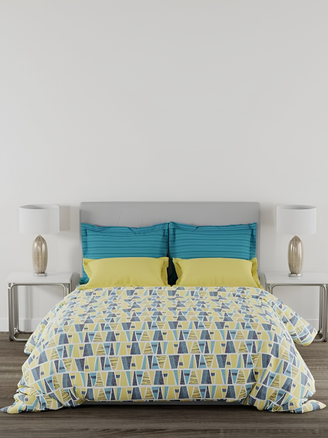 Innovative Edge Yellow Geometric Cotton 160 TC Fitted King Superfine Bedsheet with 2 Pillow Covers-78 x 84 inches
