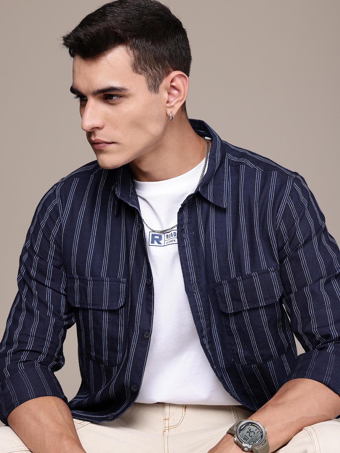 The Roadster Lifestyle Co. Striped Yarn Dyed Pure Cotton Casual Shirt