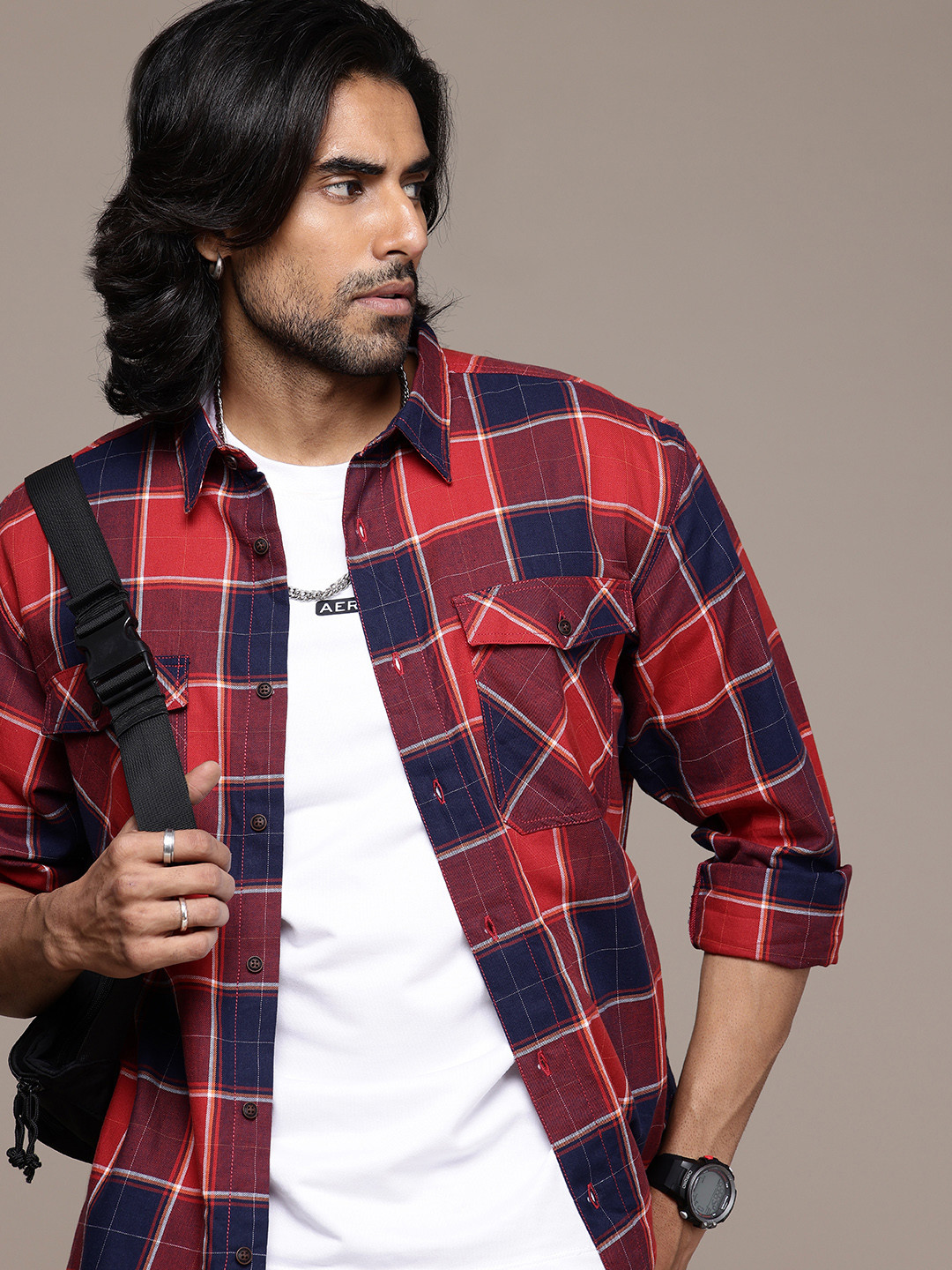 The Roadster Life Co. Relaxed Fit Checked Pure Cotton Casual Shirt