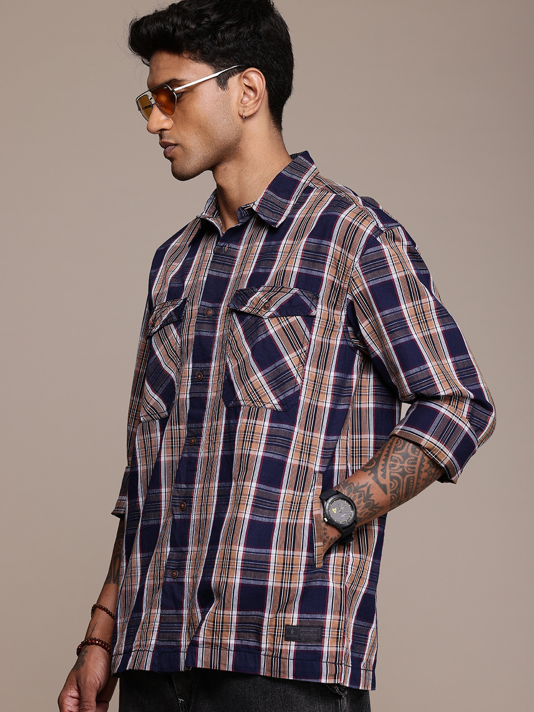Roadster Men Checked Oversized Pure Cotton Shacket