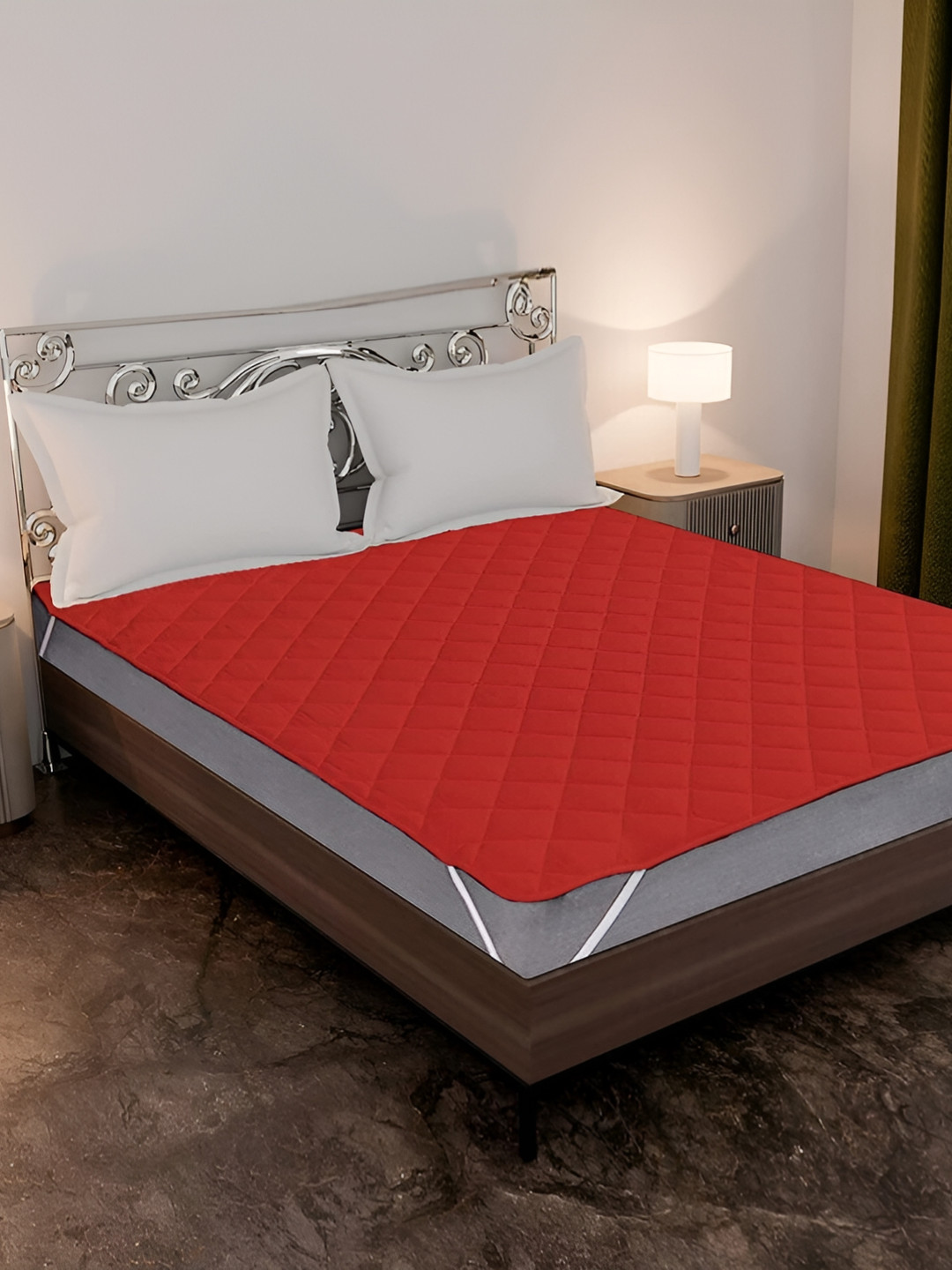 Comfowell Red Quilted Elastic Strap Single Size Water Resistant Mattress Protector
