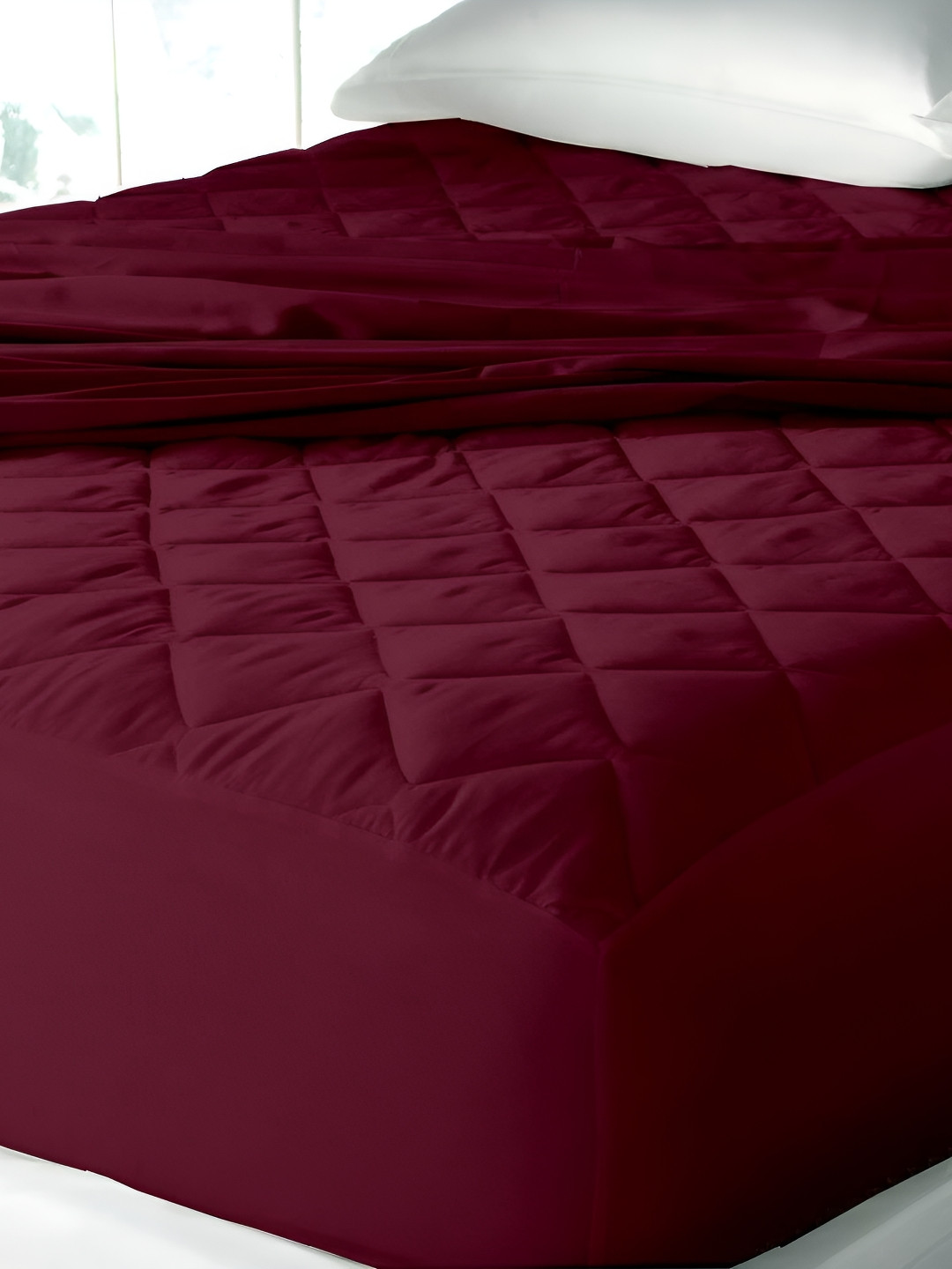 Comfowell Maroon Quilted Cotton Fitted King Size Water Resistant Mattress Protector