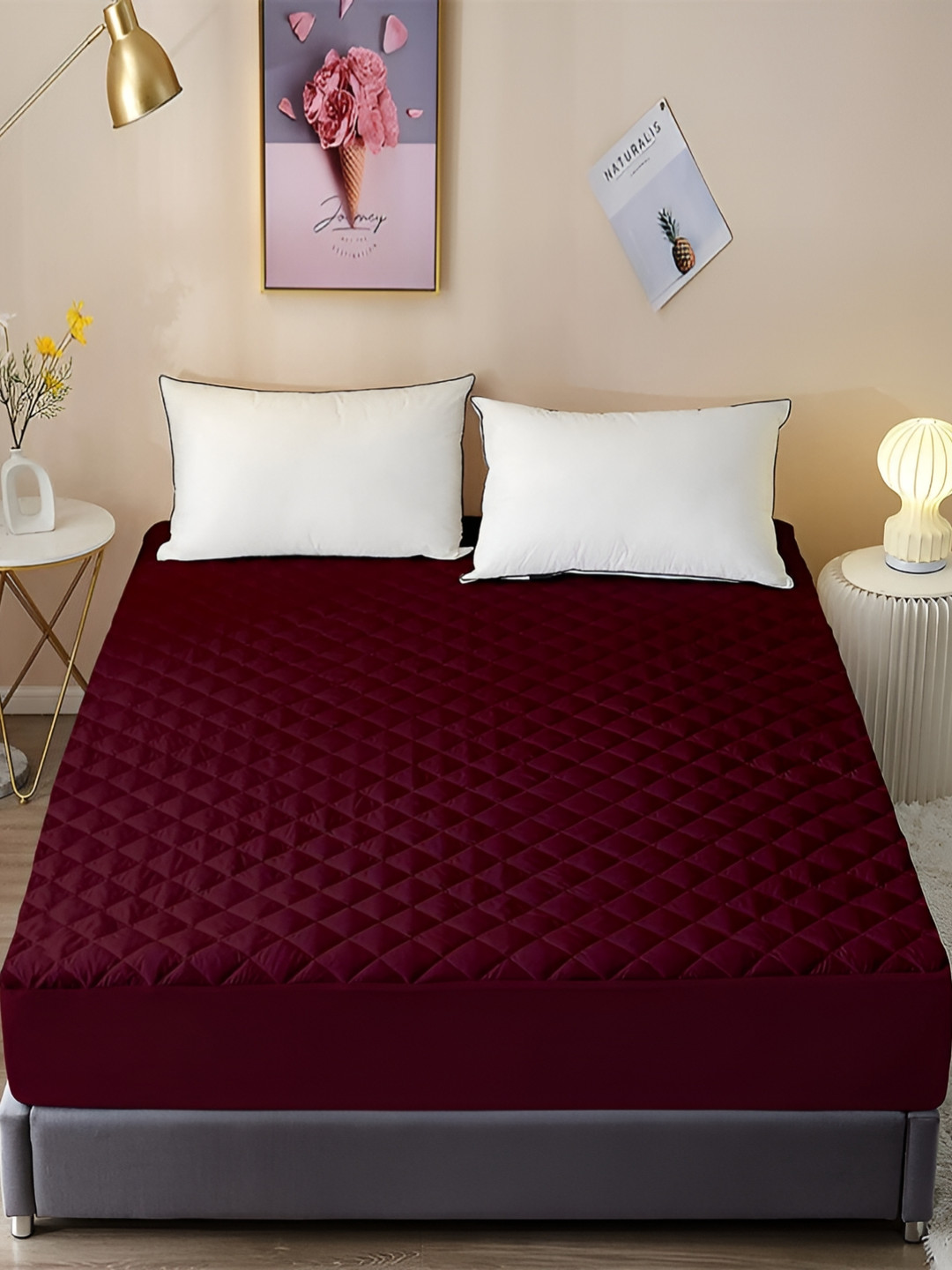 Comfowell Maroon Fitted King Size Waterproof Mattress Cover