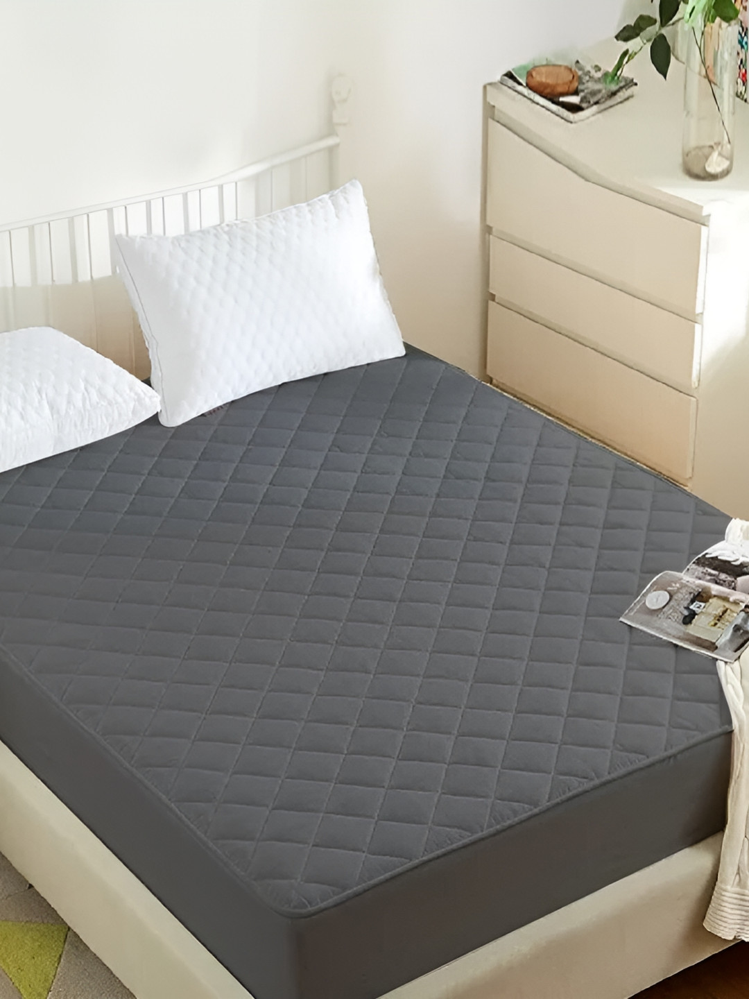 Comfowell Grey Quilted Fitted King Size Water Resistant Mattress Protector