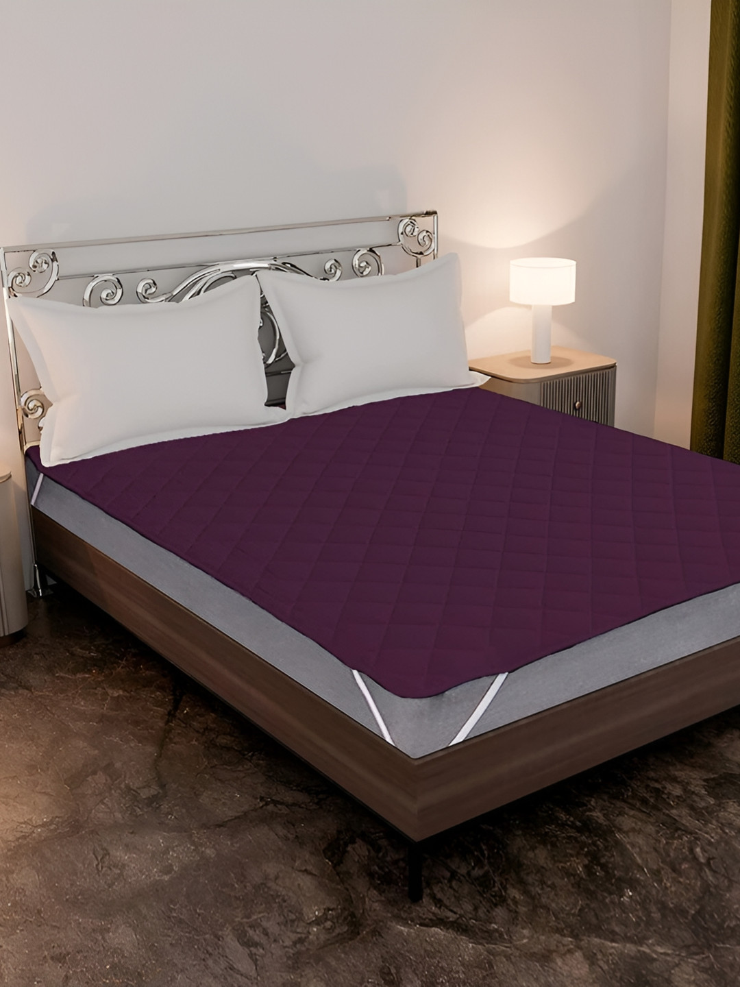Comfowell Purple Quilted Elastic Strap King Size Water Resistant Mattress Protector