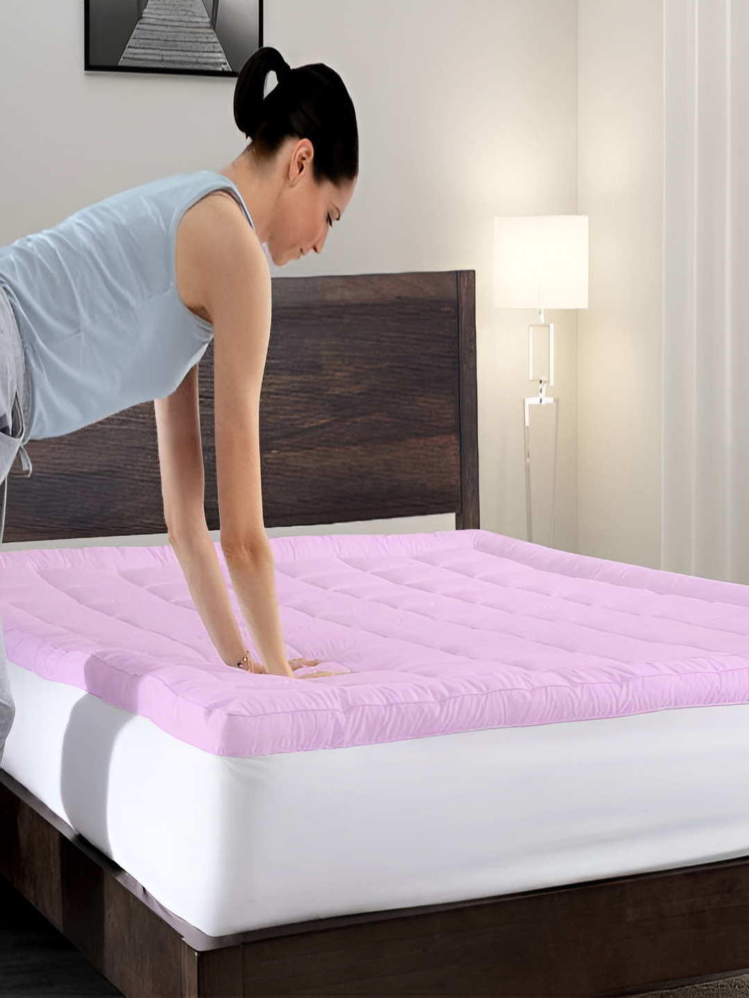 Comfowell Pink Cotton Mattress Topper King Size Mattress Cover