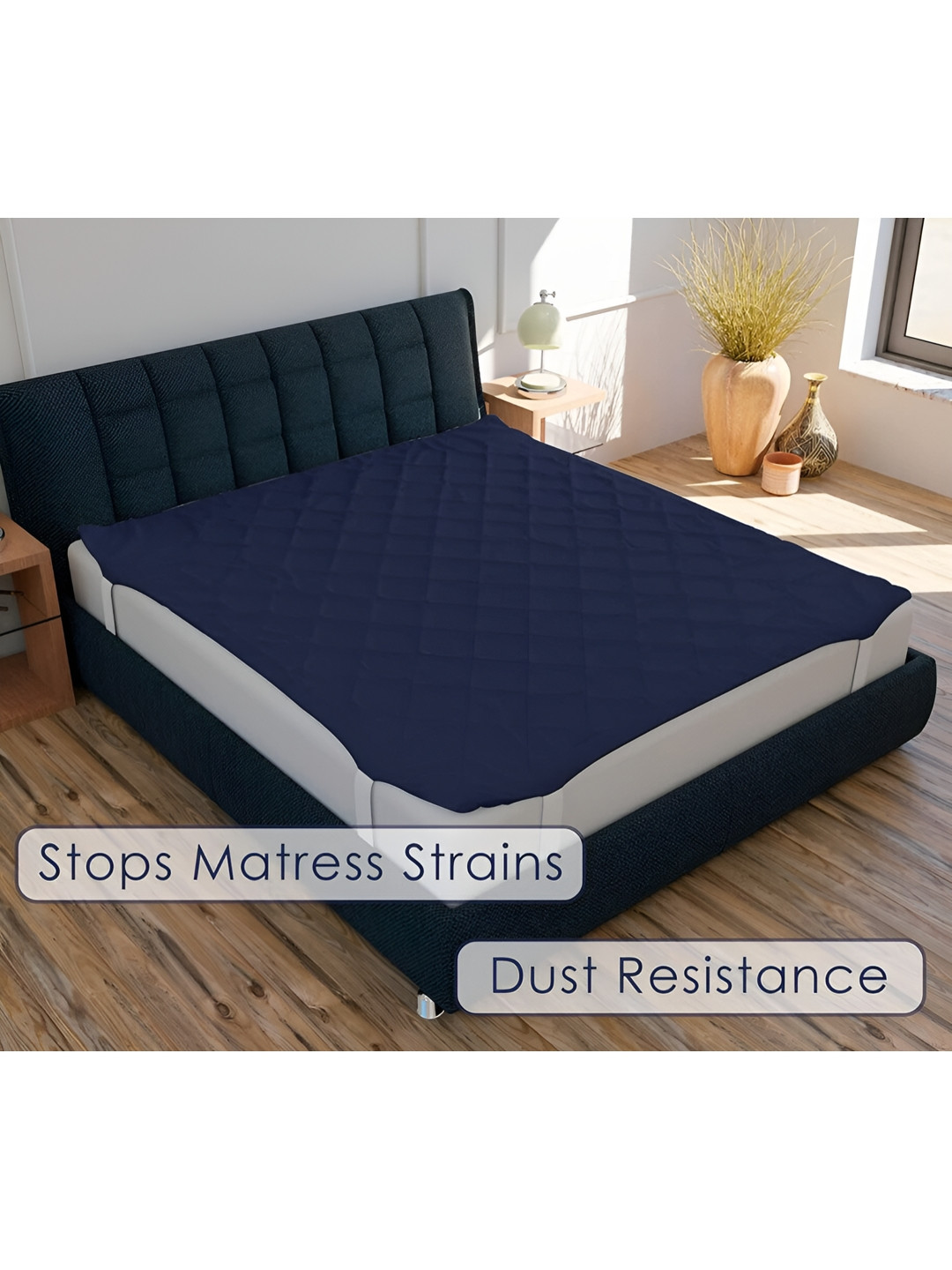 Comfowell Blue Quilted Elastic Strap King Size Water Resistant Mattress Protector