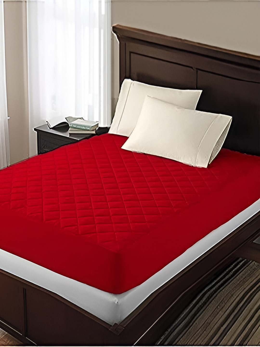 Comfowell Red Cotton Fitted King Size Waterproof Mattress Cover