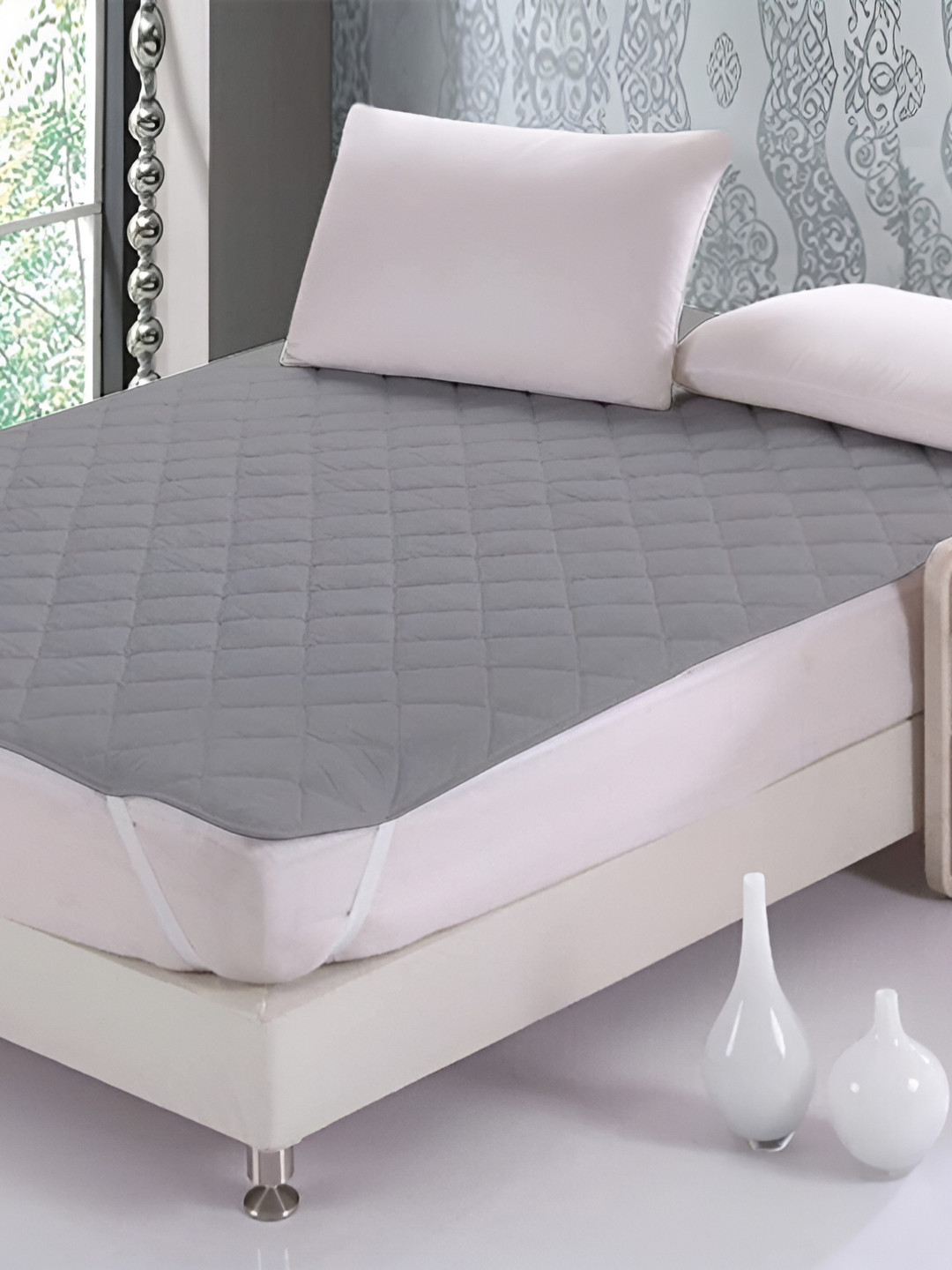 Comfowell Grey Elastic Strap Double Size Waterproof Mattress Cover