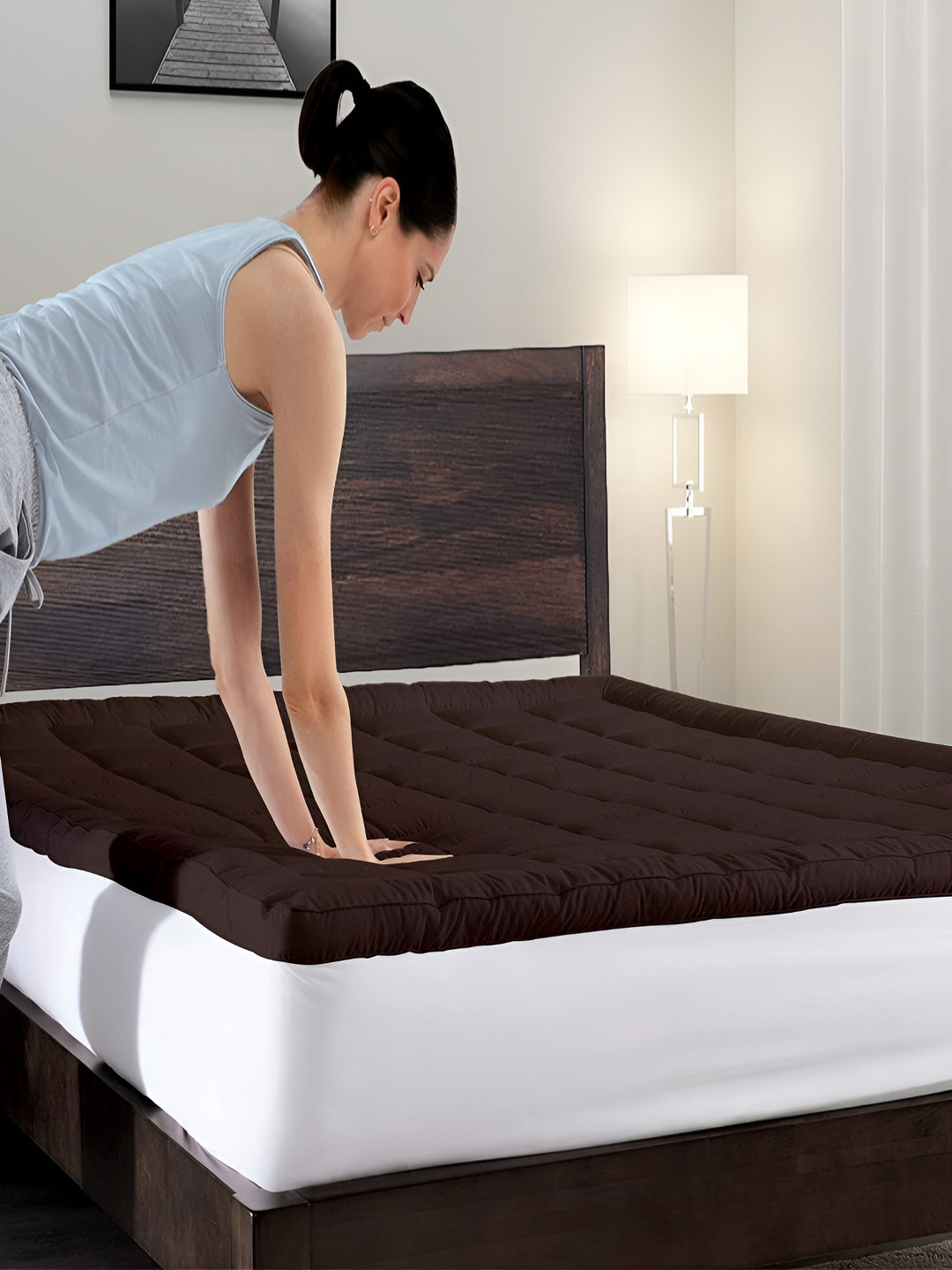 Comfowell Brown Cotton Mattress Topper Double Size Waterproof Mattress Cover