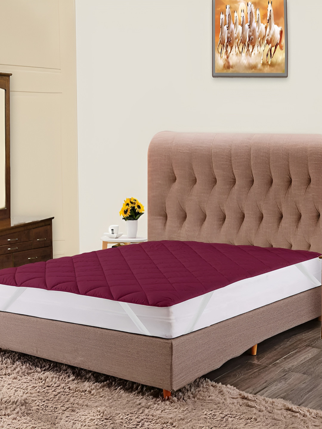 Comfowell Maroon Fitted Queen Size Waterproof Mattress Cover