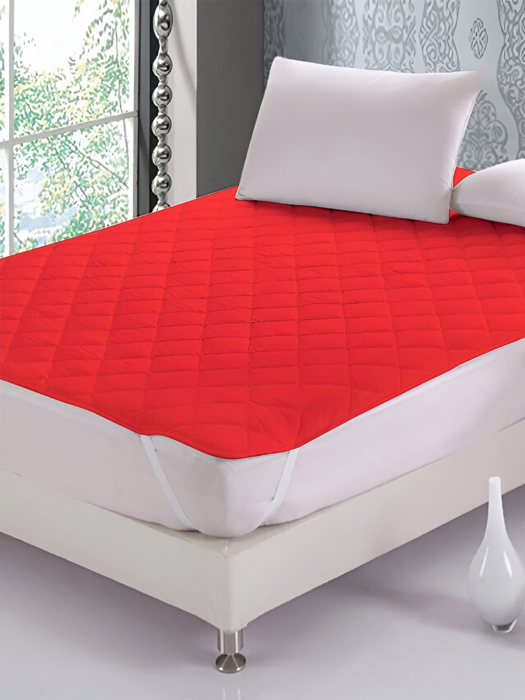 Comfowell Red Quilted Elastic Strap King Size Water Resistant Mattress Protector