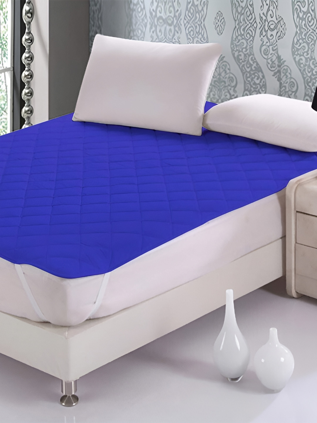 Comfowell Blue Quilted Elastic Strap King Size Water Resistant Mattress Protector