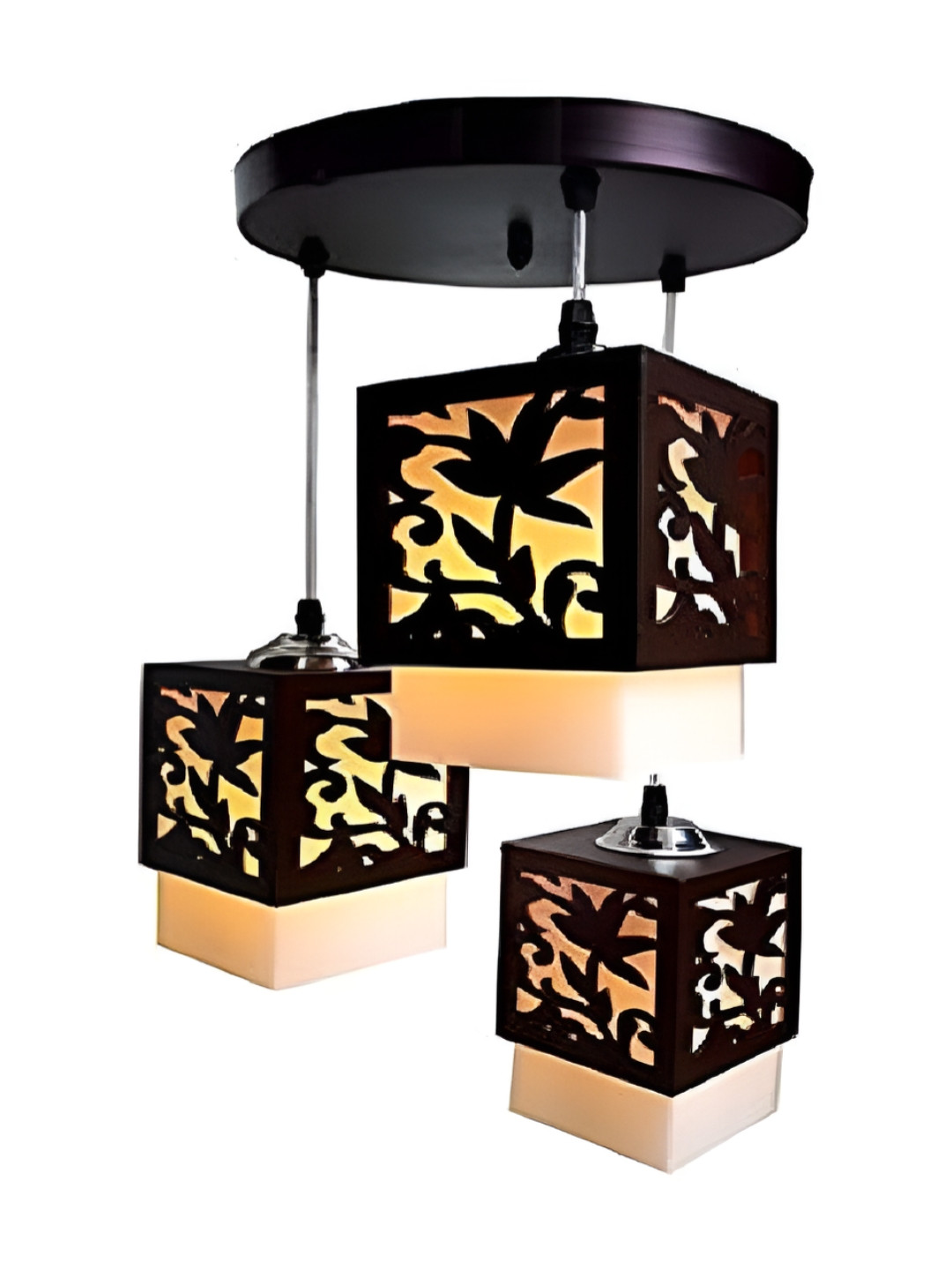 Areezo Brown & White Textured Wooden Contemporary Square Ceiling Lamp