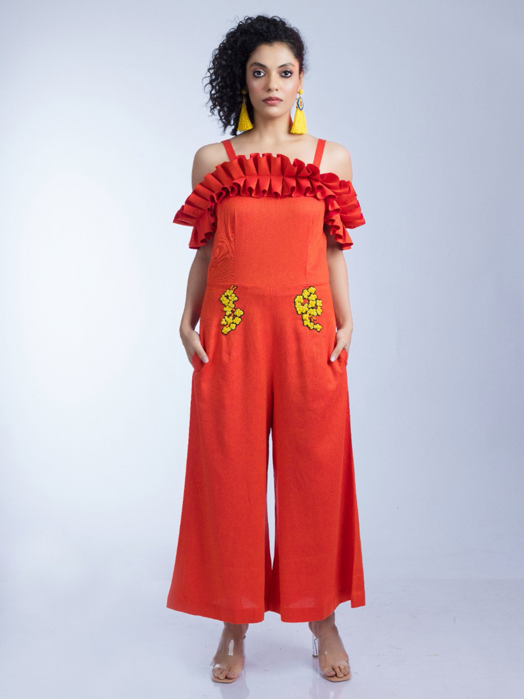 FIRKI Self Design Embroidered Cotton Basic Jumpsuit