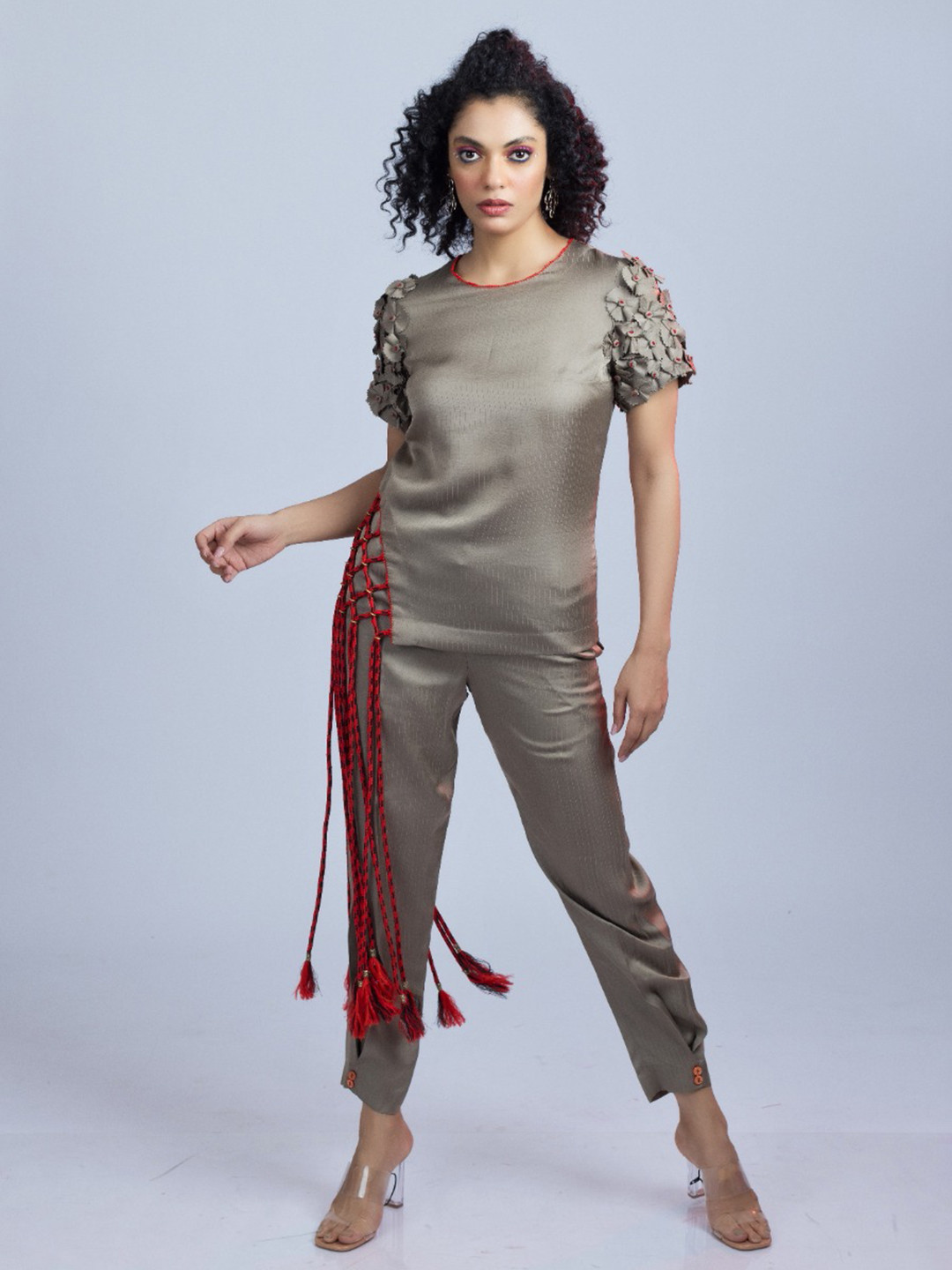FIRKI Round Neck Tie-Up Detail Top & Flared Trouser
