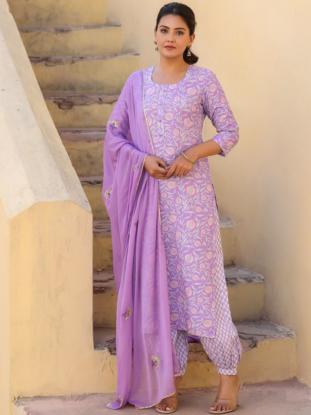 GoSriKi Ethnic Motifs Printed Straight Kurta with Salwar & With Dupatta