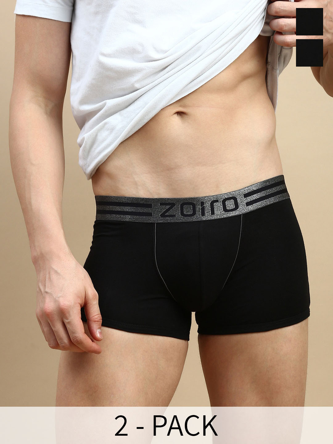 Zoiro Pack Of 2 Anti Odor Cotton Trunks ZO-TR-515-BLK-BLK-S-2PC