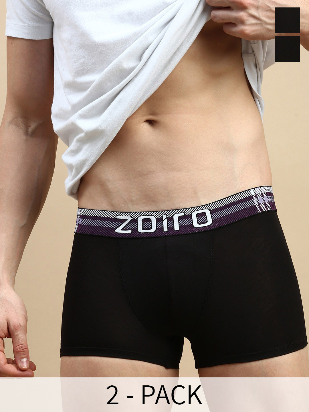 Zoiro Pack Of 2 Cotton Trunks ZO-TR-TRENDS1102-BLK-BLK-S-2PC