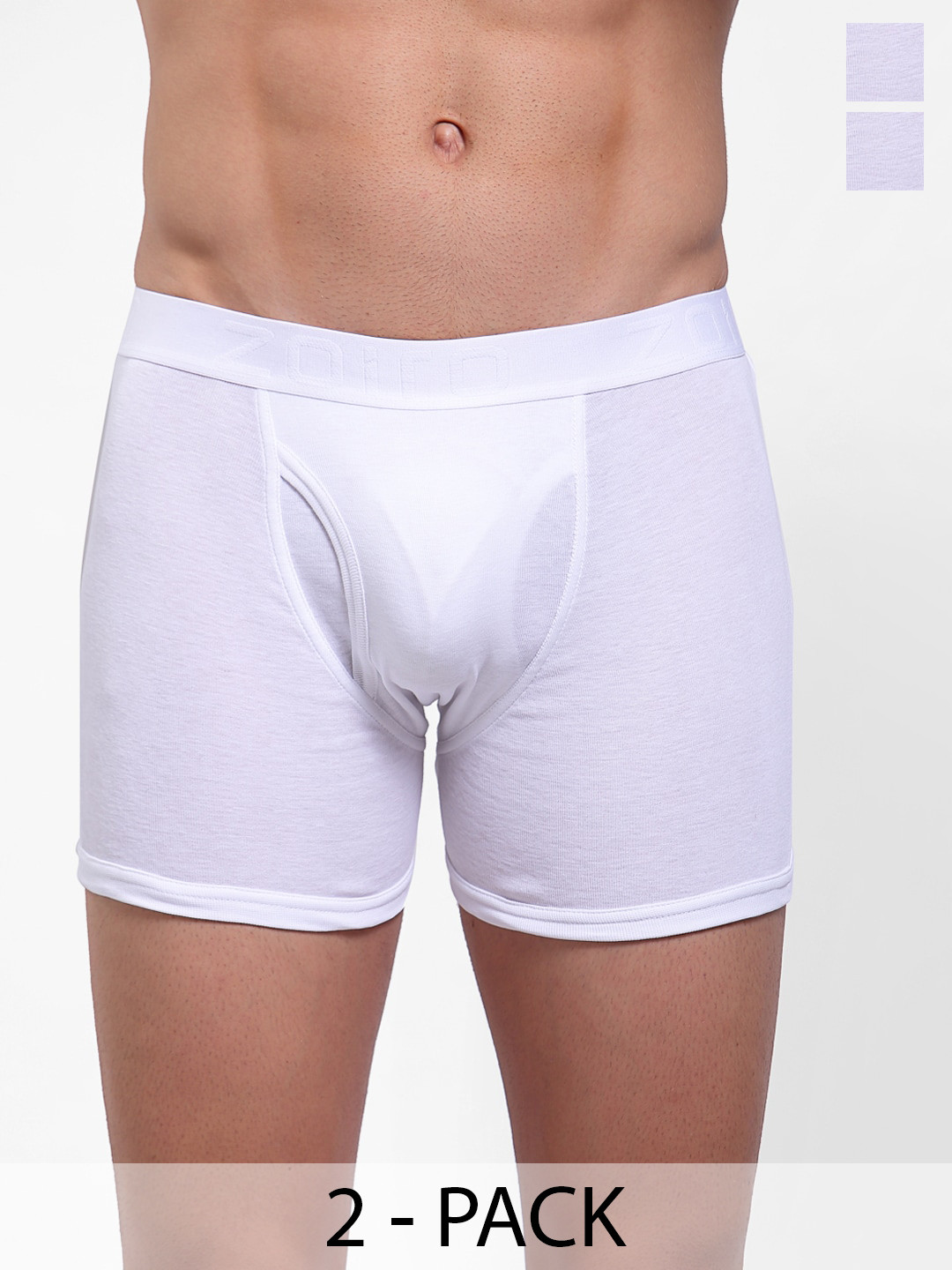 Zoiro Pack Of 2 Cotton Trunks ZO-TR-1013-WH-WH-S-2PC