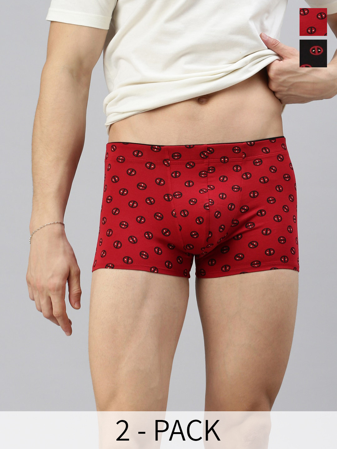 Zoiro Pack Of 2 Marvel Printed Cotton Trunks ZO-TR-M52-BLKDP-CRDP-S-2PC