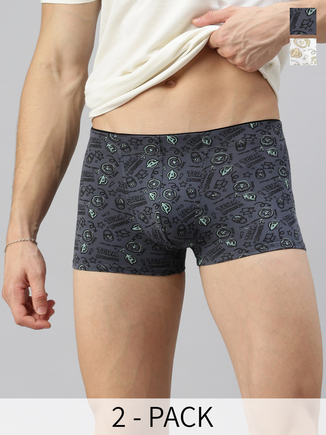 Zoiro Pack Of 2 Marvel Printed Cotton Trunks ZO-TR-M52-WHAV-SGAV-S-2PC