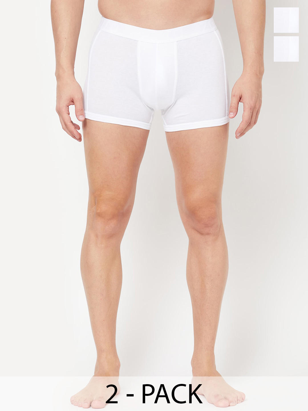 Zoiro Pack Of 2 Cotton Trunks ZO-TR-1012-WH-WH-S-2PC