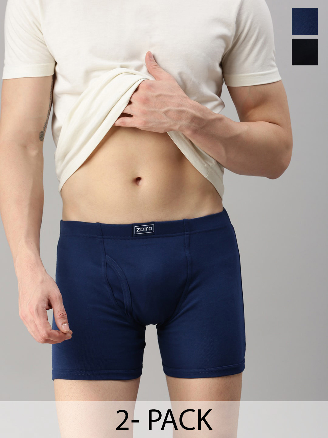 Zoiro Pack Of 2 Cotton Trunks ZO-TR-1003-DD-BLK-S-2PC