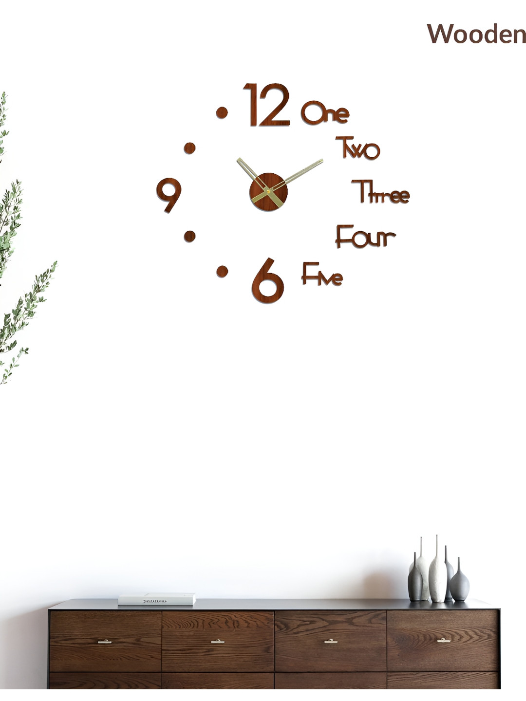 FASTQT Brown Wood Large Display Round Battery Analogue Wall Clock-60cm