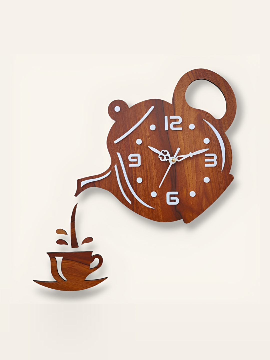 FASTQT Brown & White Analogue Wooden Contemporary Wall Clock