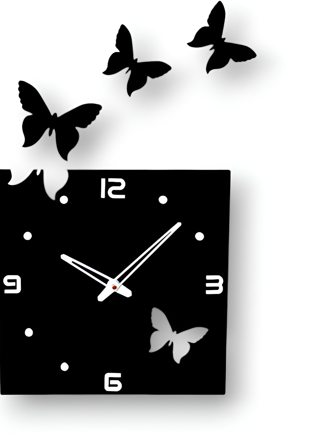 FASTQT Black Wood Large Display Square Battery Analogue Wall Clock-25cm