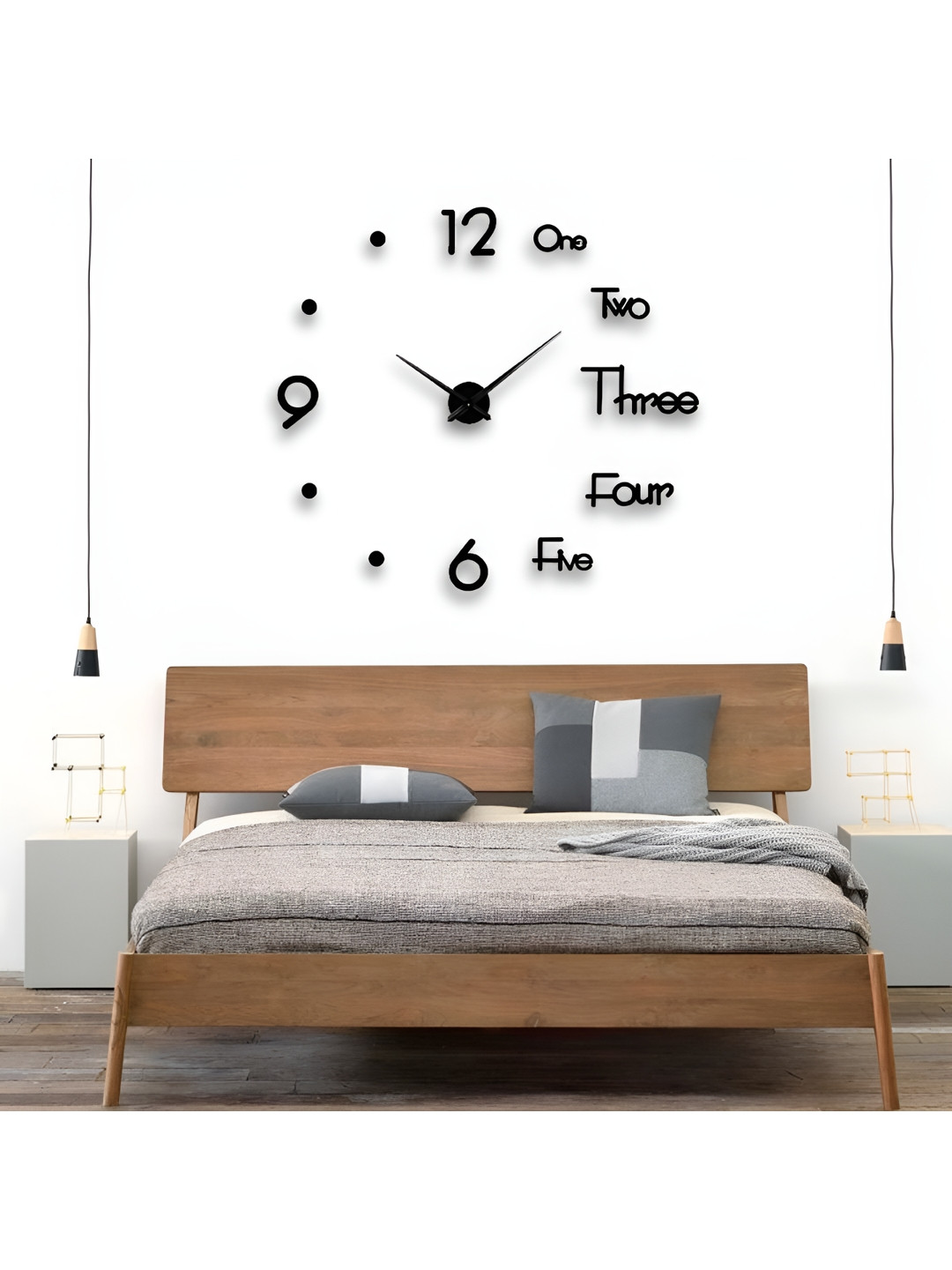 FASTQT Black Round Analogue Contemporary Wall Clock