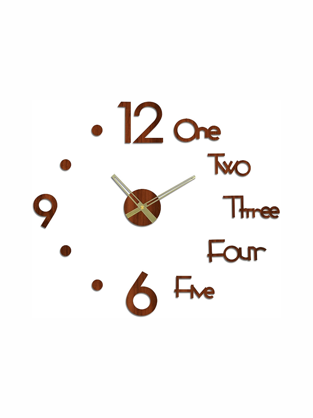 FASTQT Brown Wood Large Display Geometric Battery Analogue Wall Clock