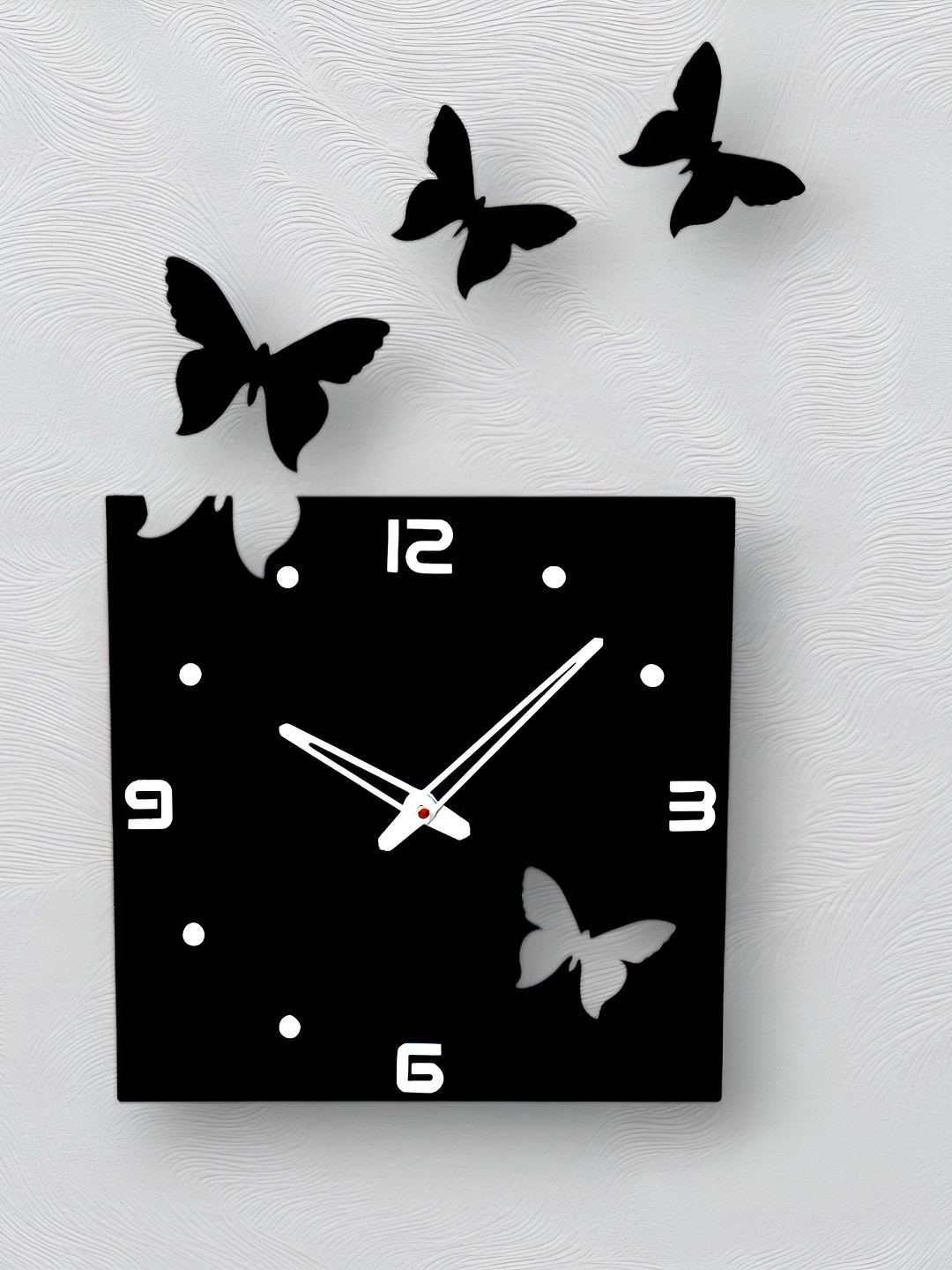 FASTQT Black & White Square Textured Analogue Contemporary Wall Clock