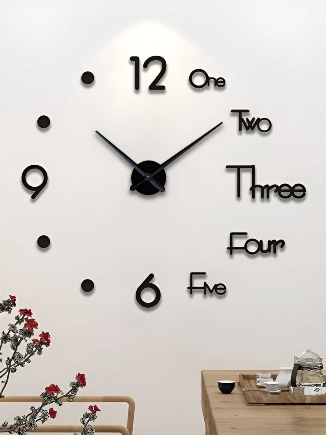 FASTQT Black Analogue Textured Contemporary Wall Clock